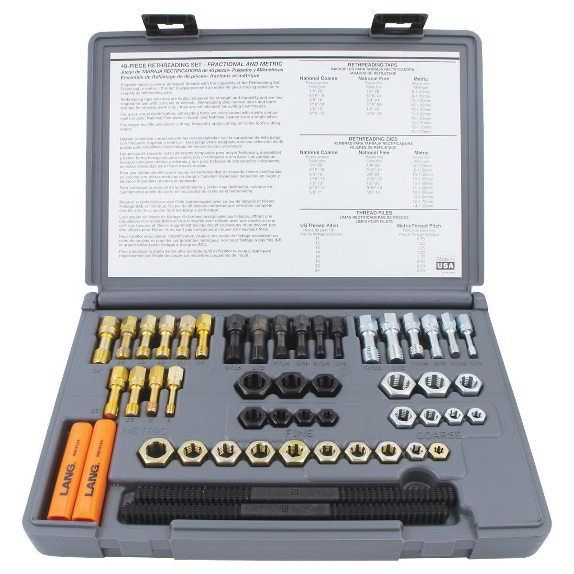 Lang Tools Master Thread Chase Kit — SAE and Metric, 5 Pcs, Model# KAS971